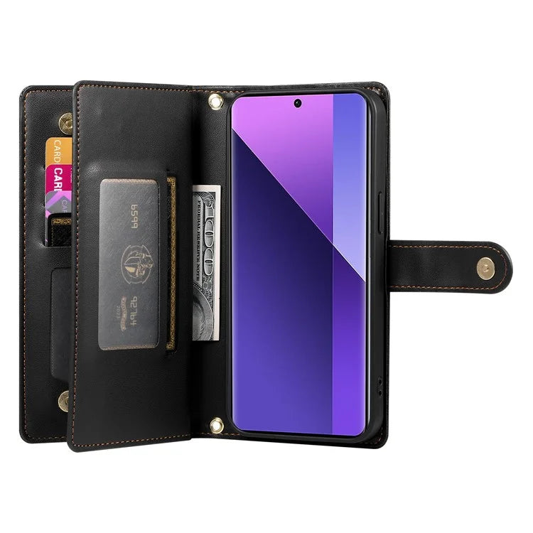 DF-011 For Xiaomi Redmi Note 13 Pro+ 5G Case Zipper Wallet Leather Phone Cover Stand View