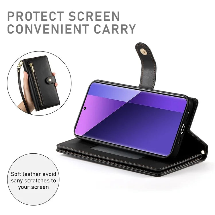 DF-011 For Xiaomi Redmi Note 13 Pro+ 5G Case Zipper Wallet Leather Phone Cover Stand View