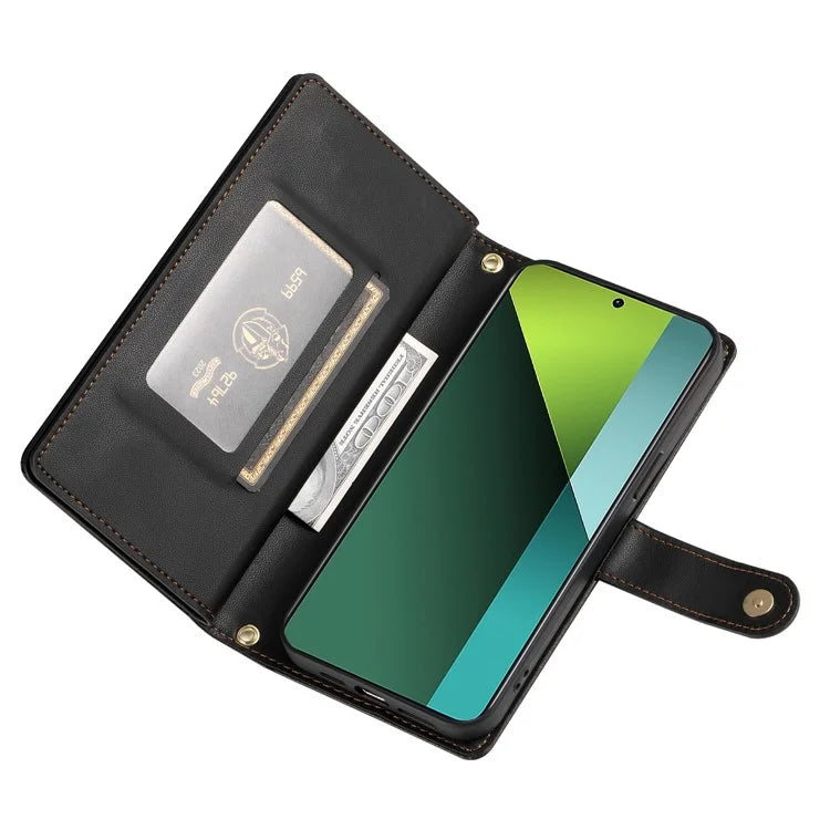 DF-011 For Xiaomi Poco X6 5G / Redmi Note 13 Pro 5G Case PU Leather Zipper Pocket Cover with Straps