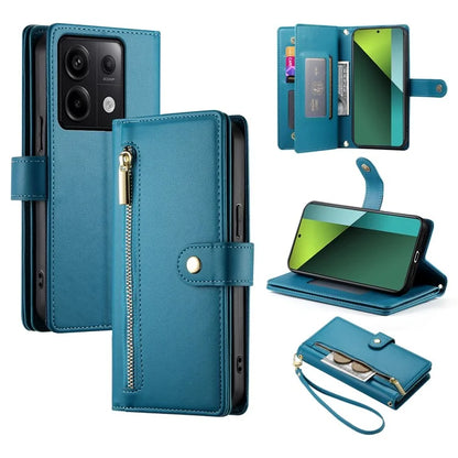 DF-011 For Xiaomi Poco X6 5G / Redmi Note 13 Pro 5G Case PU Leather Zipper Pocket Cover with Straps