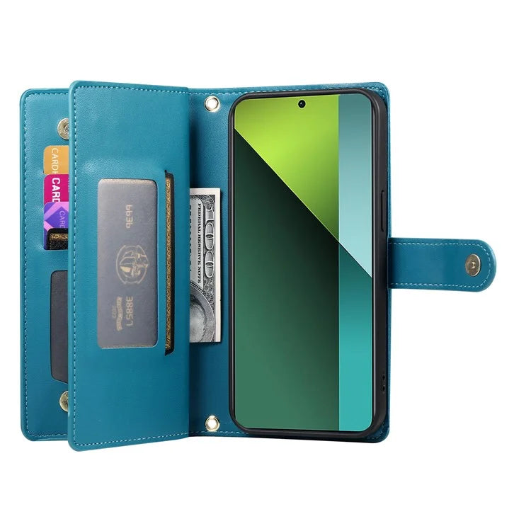 DF-011 For Xiaomi Poco X6 5G / Redmi Note 13 Pro 5G Case PU Leather Zipper Pocket Cover with Straps
