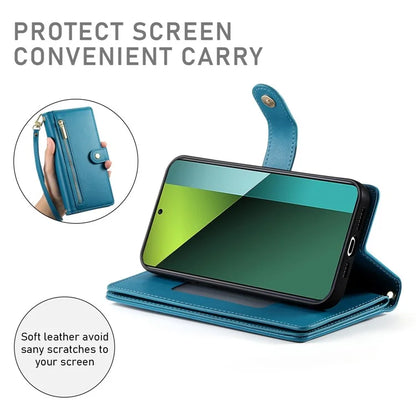 DF-011 For Xiaomi Poco X6 5G / Redmi Note 13 Pro 5G Case PU Leather Zipper Pocket Cover with Straps