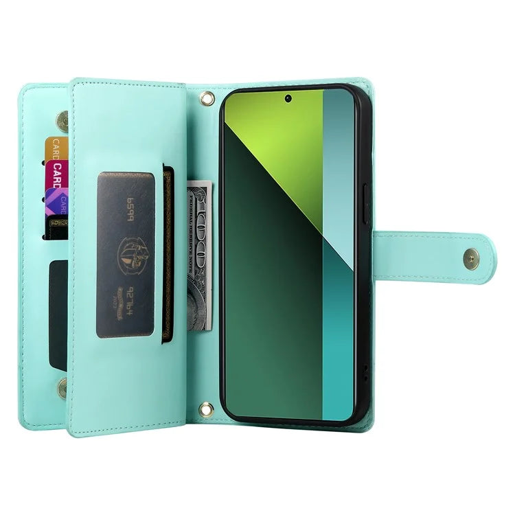 DF-011 For Xiaomi Poco X6 5G / Redmi Note 13 Pro 5G Case PU Leather Zipper Pocket Cover with Straps