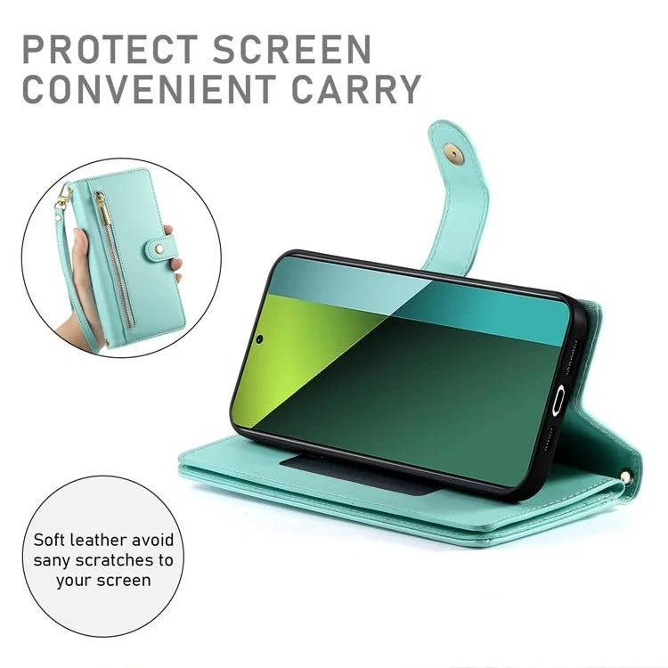 DF-011 For Xiaomi Poco X6 5G / Redmi Note 13 Pro 5G Case PU Leather Zipper Pocket Cover with Straps