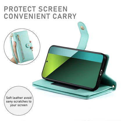 DF-011 For Xiaomi Poco X6 5G / Redmi Note 13 Pro 5G Case PU Leather Zipper Pocket Cover with Straps