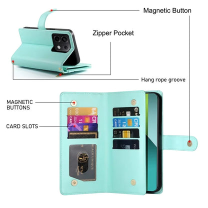 DF-011 For Xiaomi Poco X6 5G / Redmi Note 13 Pro 5G Case PU Leather Zipper Pocket Cover with Straps