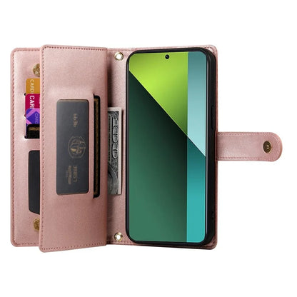 DF-011 For Xiaomi Poco X6 5G / Redmi Note 13 Pro 5G Case PU Leather Zipper Pocket Cover with Straps