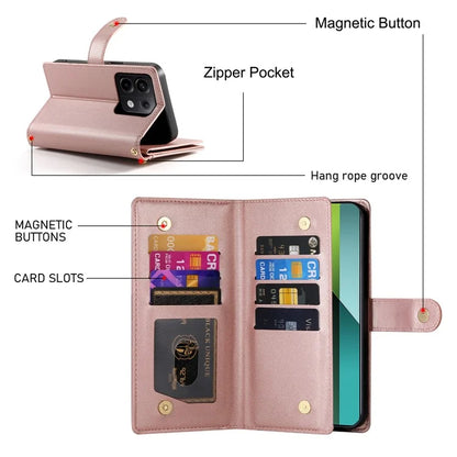 DF-011 For Xiaomi Poco X6 5G / Redmi Note 13 Pro 5G Case PU Leather Zipper Pocket Cover with Straps