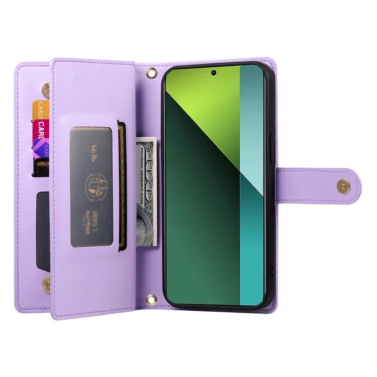 DF-011 For Xiaomi Poco X6 5G / Redmi Note 13 Pro 5G Case PU Leather Zipper Pocket Cover with Straps