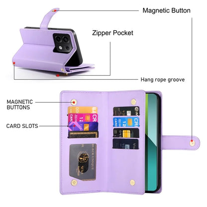 DF-011 For Xiaomi Poco X6 5G / Redmi Note 13 Pro 5G Case PU Leather Zipper Pocket Cover with Straps