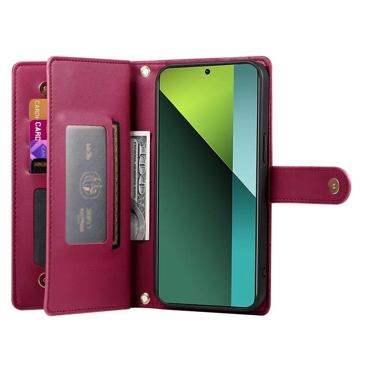 DF-011 For Xiaomi Poco X6 5G / Redmi Note 13 Pro 5G Case PU Leather Zipper Pocket Cover with Straps
