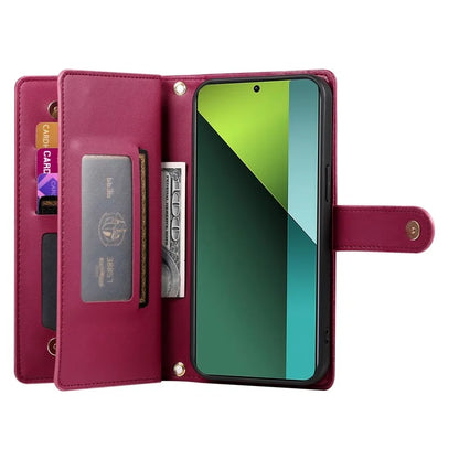 DF-011 For Xiaomi Poco X6 5G / Redmi Note 13 Pro 5G Case PU Leather Zipper Pocket Cover with Straps