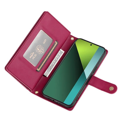 DF-011 For Xiaomi Poco X6 5G / Redmi Note 13 Pro 5G Case PU Leather Zipper Pocket Cover with Straps