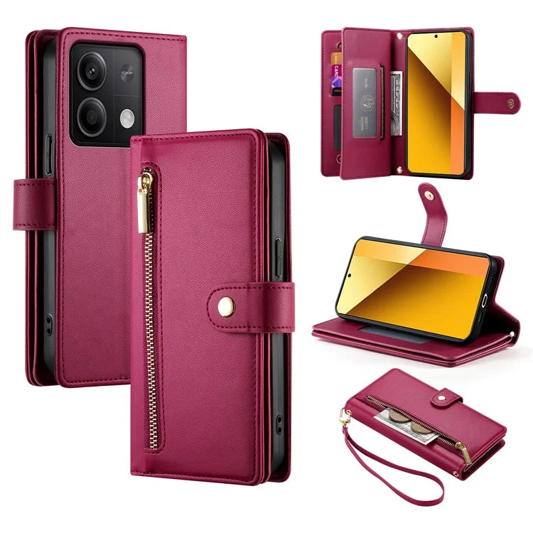 DF-011 For Xiaomi Redmi Note 13 5G Case Zipper Wallet Crossbody Leather Phone Cover