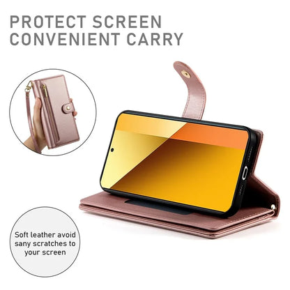 DF-011 For Xiaomi Redmi Note 13 5G Case Zipper Wallet Crossbody Leather Phone Cover