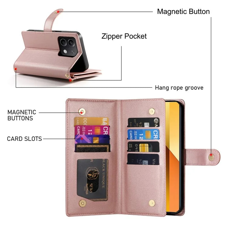 DF-011 For Xiaomi Redmi Note 13 5G Case Zipper Wallet Crossbody Leather Phone Cover