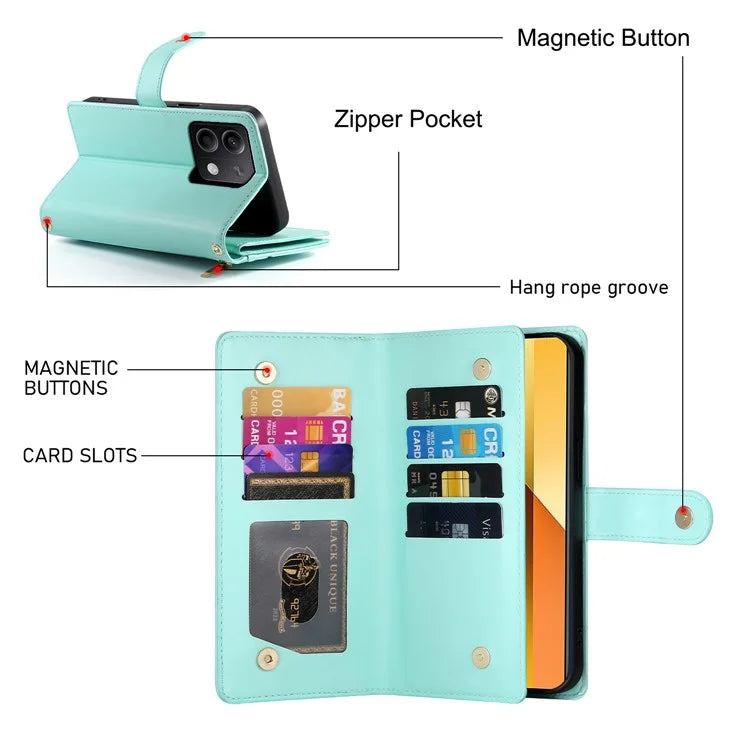 DF-011 For Xiaomi Redmi Note 13 5G Case Zipper Wallet Crossbody Leather Phone Cover