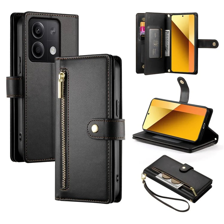 DF-011 For Xiaomi Redmi Note 13 5G Case Zipper Wallet Crossbody Leather Phone Cover