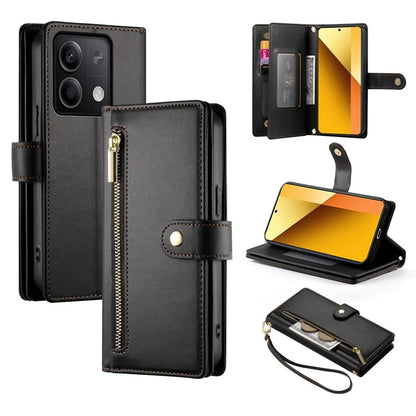 DF-011 For Xiaomi Redmi Note 13 5G Case Zipper Wallet Crossbody Leather Phone Cover