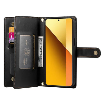 DF-011 For Xiaomi Redmi Note 13 5G Case Zipper Wallet Crossbody Leather Phone Cover