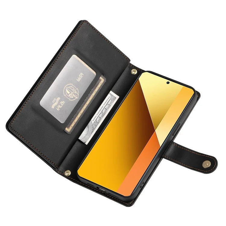 DF-011 For Xiaomi Redmi Note 13 5G Case Zipper Wallet Crossbody Leather Phone Cover