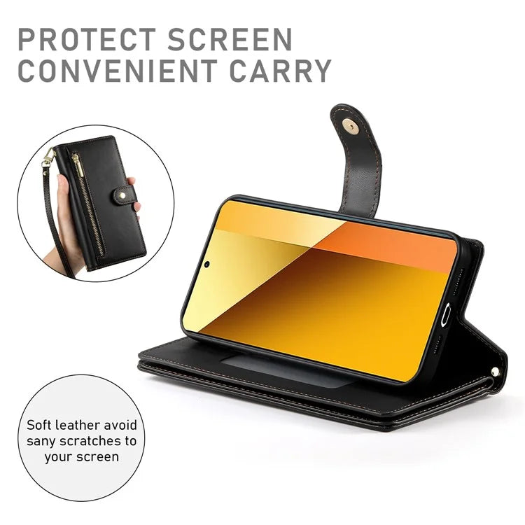 DF-011 For Xiaomi Redmi Note 13 5G Case Zipper Wallet Crossbody Leather Phone Cover