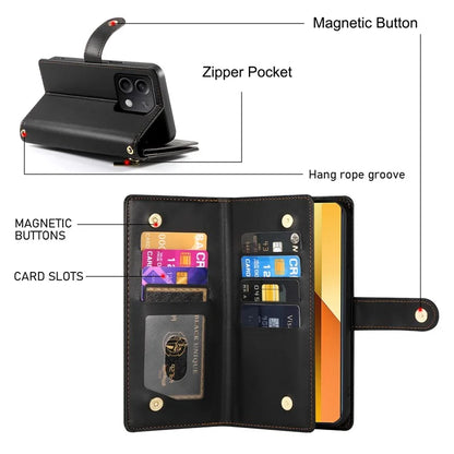 DF-011 For Xiaomi Redmi Note 13 5G Case Zipper Wallet Crossbody Leather Phone Cover