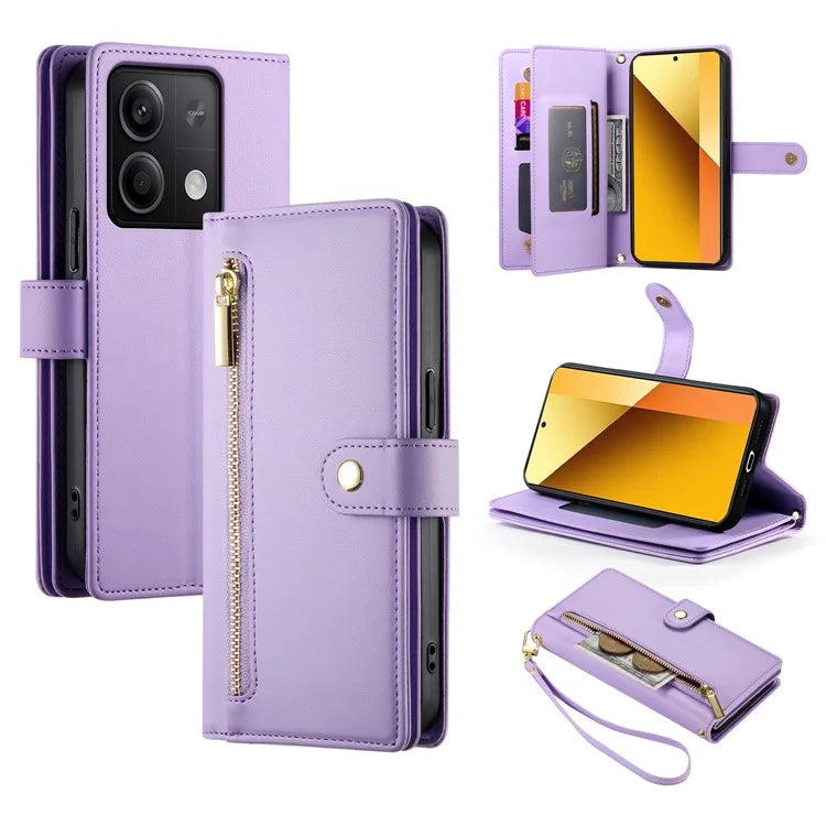 DF-011 For Xiaomi Redmi Note 13 5G Case Zipper Wallet Crossbody Leather Phone Cover