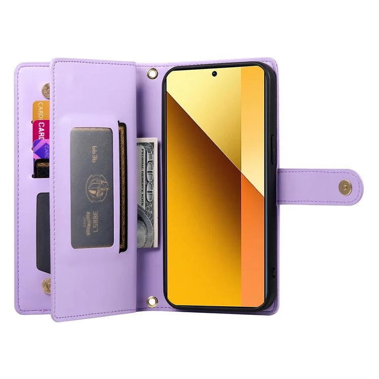 DF-011 For Xiaomi Redmi Note 13 5G Case Zipper Wallet Crossbody Leather Phone Cover