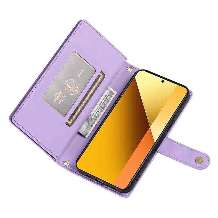 DF-011 For Xiaomi Redmi Note 13 5G Case Zipper Wallet Crossbody Leather Phone Cover