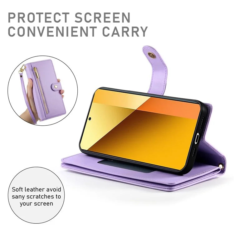 DF-011 For Xiaomi Redmi Note 13 5G Case Zipper Wallet Crossbody Leather Phone Cover