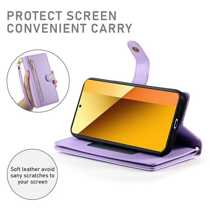 DF-011 For Xiaomi Redmi Note 13 5G Case Zipper Wallet Crossbody Leather Phone Cover