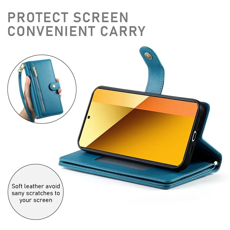 DF-011 For Xiaomi Redmi Note 13 5G Case Zipper Wallet Crossbody Leather Phone Cover