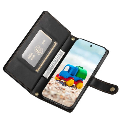 DF-011 For Google Pixel 9 / Pixel 9 Pro Case Multiple Card Slots Zipper PU Leather Phone Cover