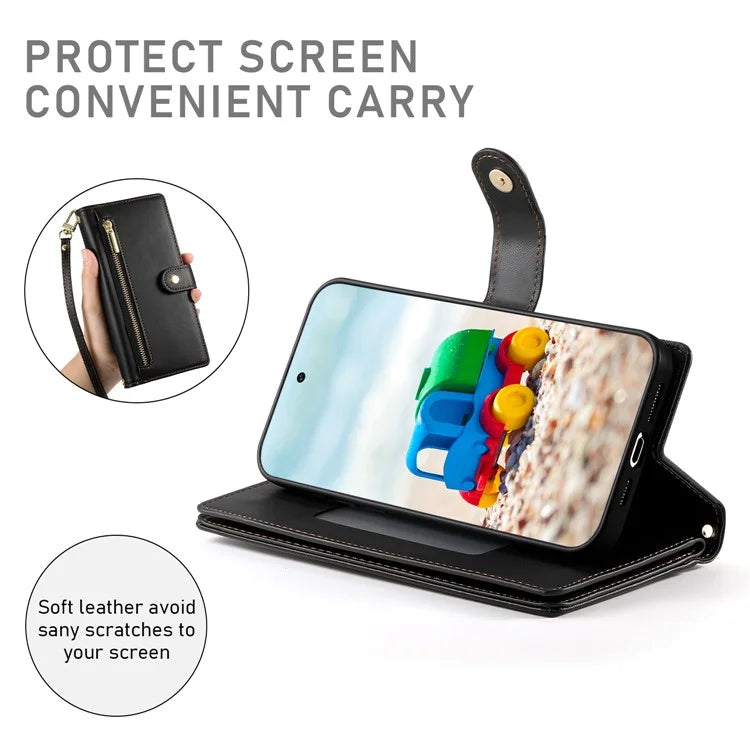 DF-011 For Google Pixel 9 / Pixel 9 Pro Case Multiple Card Slots Zipper PU Leather Phone Cover
