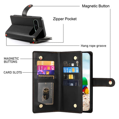 DF-011 For Google Pixel 9 / Pixel 9 Pro Case Multiple Card Slots Zipper PU Leather Phone Cover
