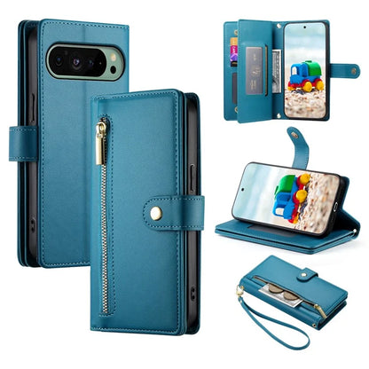 DF-011 For Google Pixel 9 / Pixel 9 Pro Case Multiple Card Slots Zipper PU Leather Phone Cover