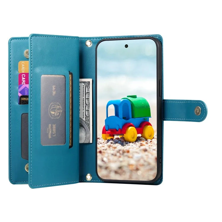 DF-011 For Google Pixel 9 / Pixel 9 Pro Case Multiple Card Slots Zipper PU Leather Phone Cover