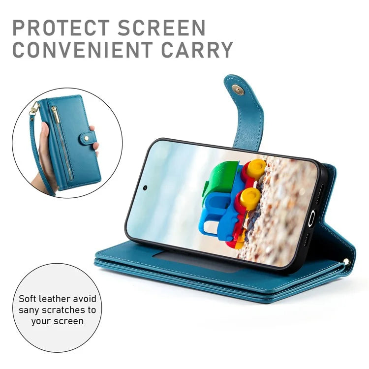 DF-011 For Google Pixel 9 / Pixel 9 Pro Case Multiple Card Slots Zipper PU Leather Phone Cover