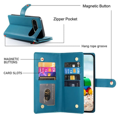DF-011 For Google Pixel 9 / Pixel 9 Pro Case Multiple Card Slots Zipper PU Leather Phone Cover