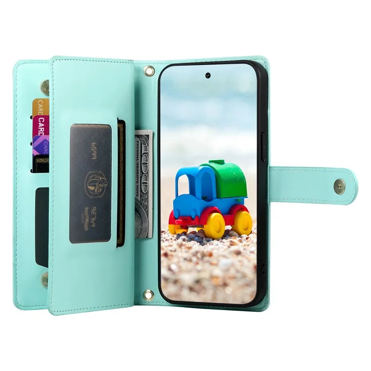 DF-011 For Google Pixel 9 / Pixel 9 Pro Case Multiple Card Slots Zipper PU Leather Phone Cover