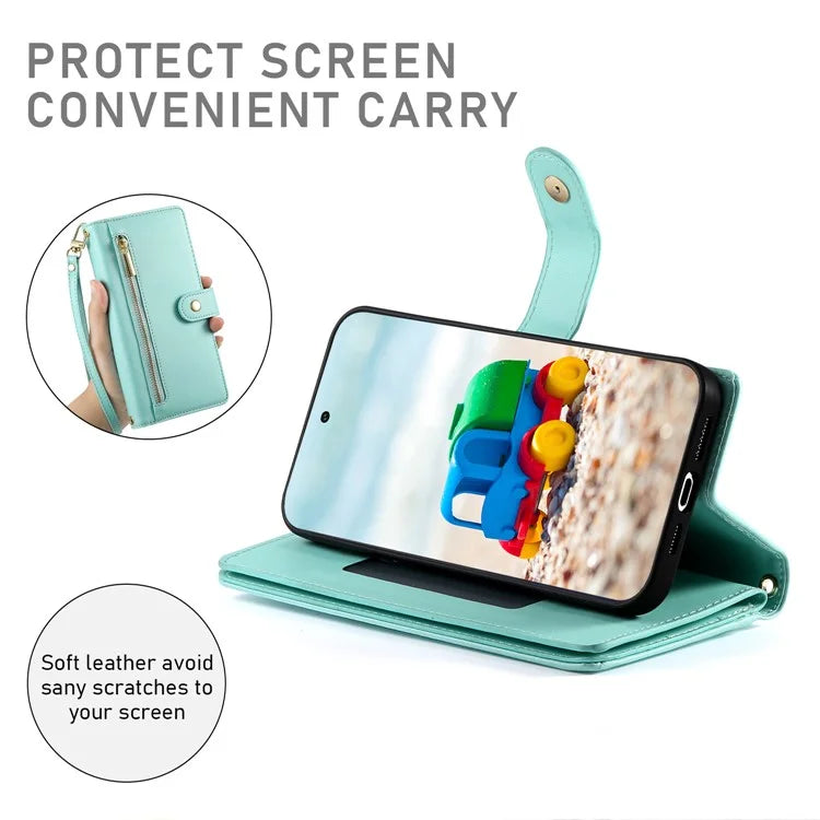 DF-011 For Google Pixel 9 / Pixel 9 Pro Case Multiple Card Slots Zipper PU Leather Phone Cover
