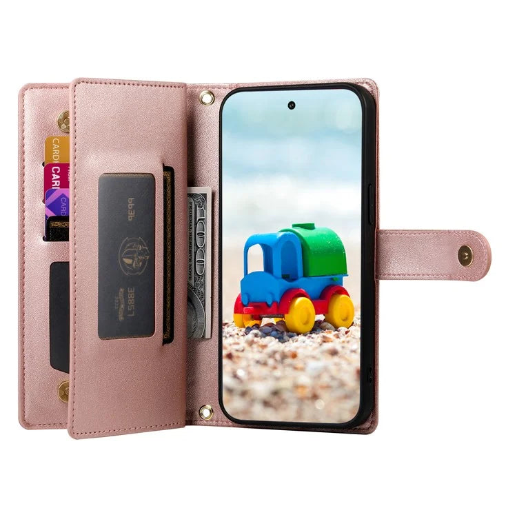 DF-011 For Google Pixel 9 / Pixel 9 Pro Case Multiple Card Slots Zipper PU Leather Phone Cover