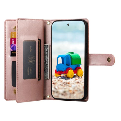 DF-011 For Google Pixel 9 / Pixel 9 Pro Case Multiple Card Slots Zipper PU Leather Phone Cover
