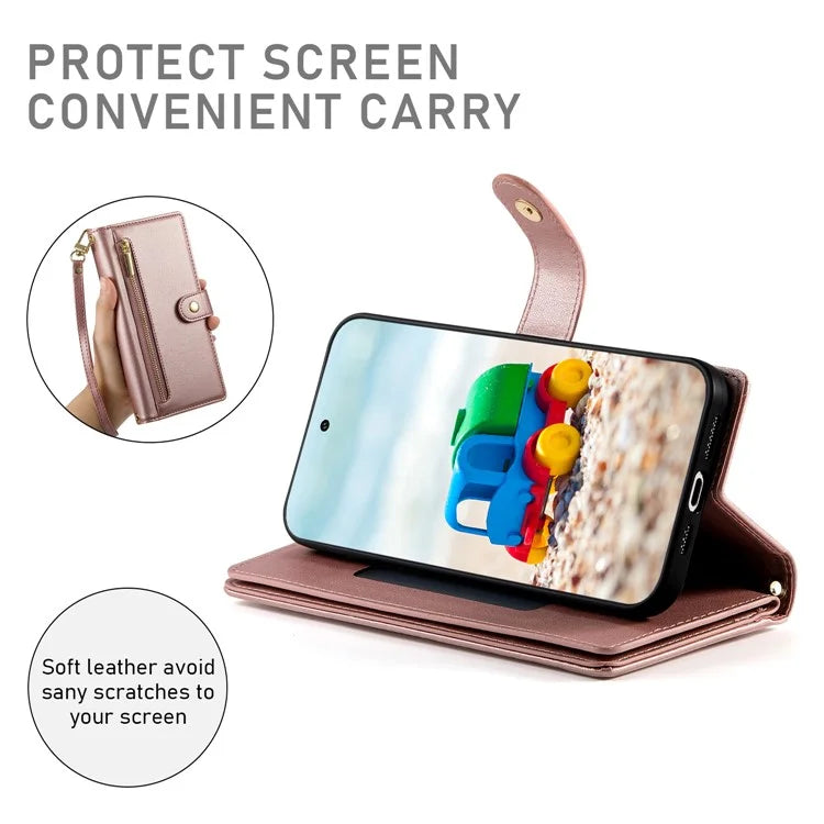 DF-011 For Google Pixel 9 / Pixel 9 Pro Case Multiple Card Slots Zipper PU Leather Phone Cover