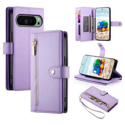 DF-011 For Google Pixel 9 / Pixel 9 Pro Case Multiple Card Slots Zipper PU Leather Phone Cover