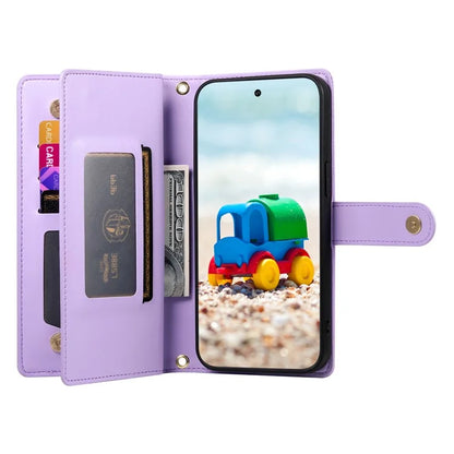 DF-011 For Google Pixel 9 / Pixel 9 Pro Case Multiple Card Slots Zipper PU Leather Phone Cover