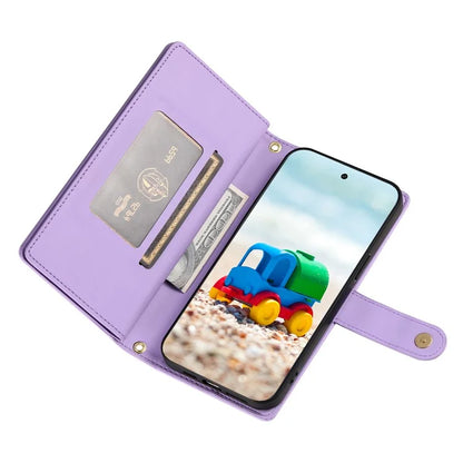 DF-011 For Google Pixel 9 / Pixel 9 Pro Case Multiple Card Slots Zipper PU Leather Phone Cover