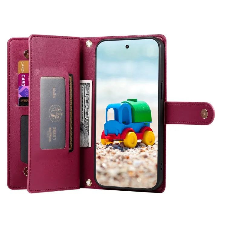 DF-011 For Google Pixel 9 / Pixel 9 Pro Case Multiple Card Slots Zipper PU Leather Phone Cover