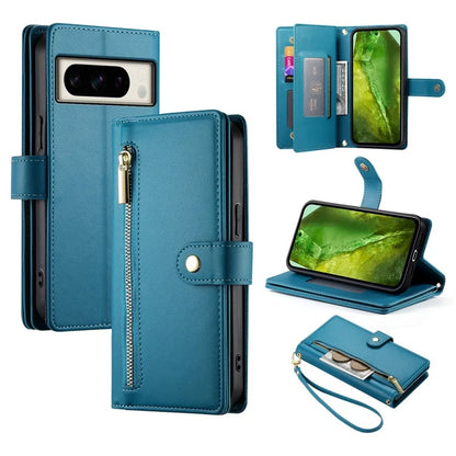 DF-011 For Google Pixel 8a Case Zipper Pocket Stand Leather Phone Cover with Shoulder Strap